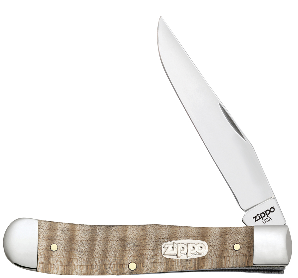 Нож перочинный ZIPPO Natural Curly Maple Wood Trapper, 105 мм, бежевый + ЗАЖИГАЛКА ZIPPO 207 от Ножиков