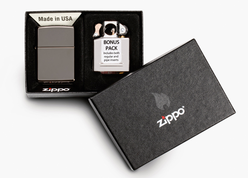 Зажигалка ZIPPO Black Ice® и вставной блок для трубок, подарочный набор, Зажигалки ZIPPO, Подарочные зажигалки
