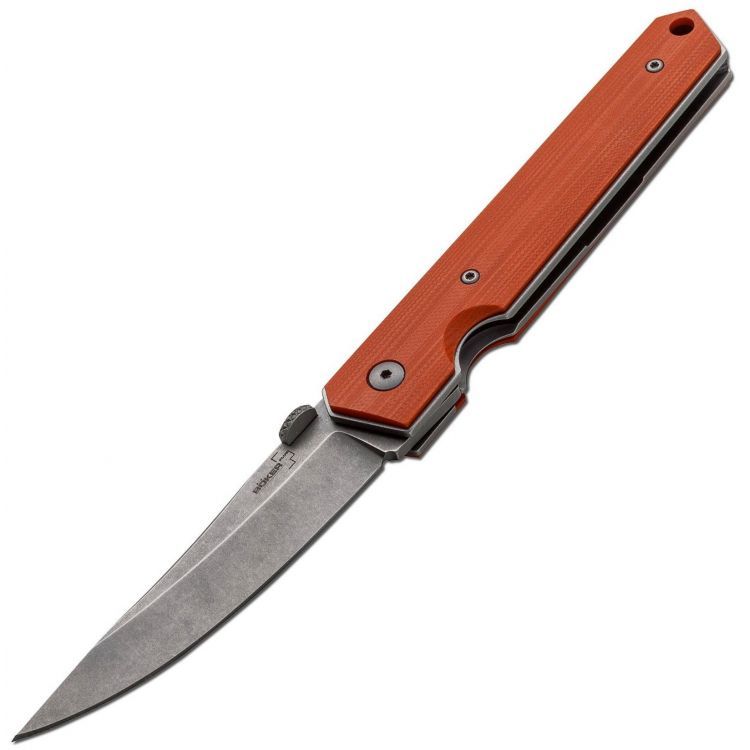 Нож складной Kwaiken Folder Orange (IKBS®), Boker Plus 01BO292, сталь AUS-8 Stonewashed Plain, рукоять стеклотекстолит G10, оранжевый