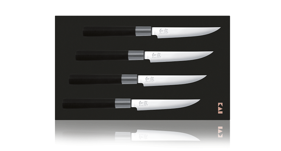 Набор из 4-х кухонных ножей для стейков KAI Wasabi Black, сталь 6A/1K6, рукоять пластик - фото 1