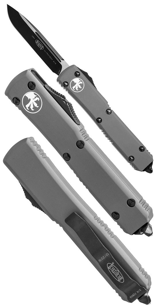 фото Автоматический выкидной нож microtech ultratech s/e, сталь cts-204p, рукоять серый алюминий, черный клинок