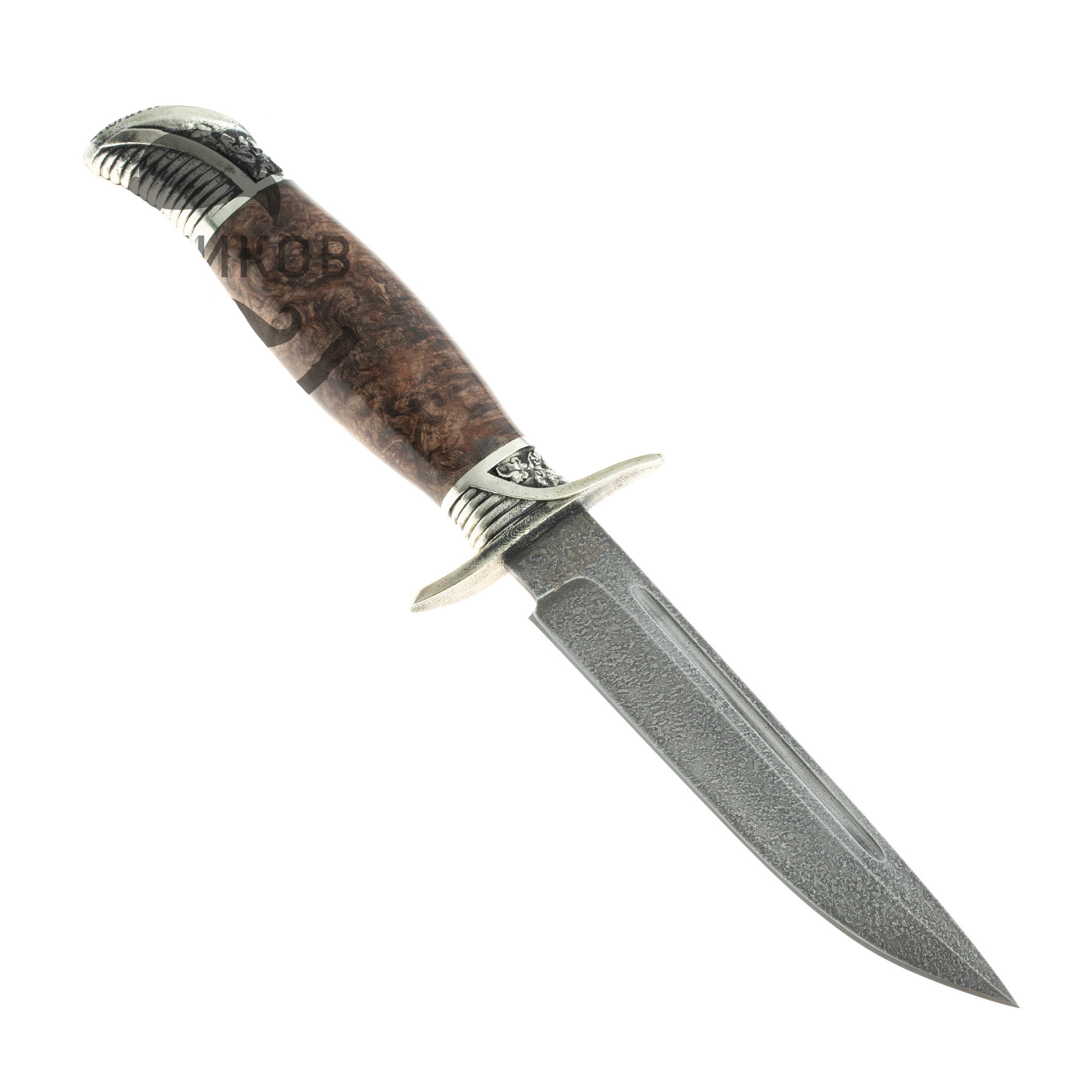 Нож Финка НКВД, сталь булат, стабилизированная коричневая карельская береза - фото 4