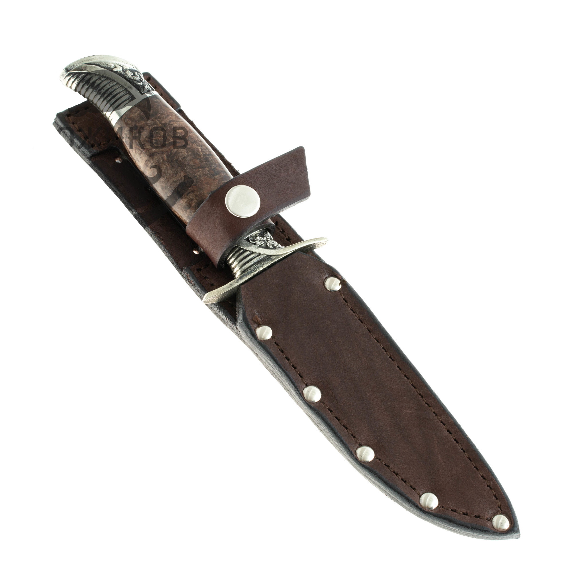 Нож Финка НКВД, сталь булат, стабилизированная коричневая карельская береза - фото 7