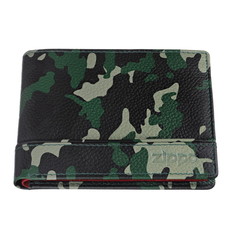 Фото Портмоне ZIPPO, зелёно-чёрный камуфляж, натуральная кожа, 11,2×2×8,2 см