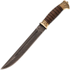 Фото Нож Пластунский с худ.литьем в ножнах, сталь дамаск