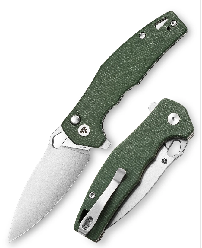 Складной нож Trivisa Corvus-04G, сталь 14C28N, рукоять микарта, зеленый