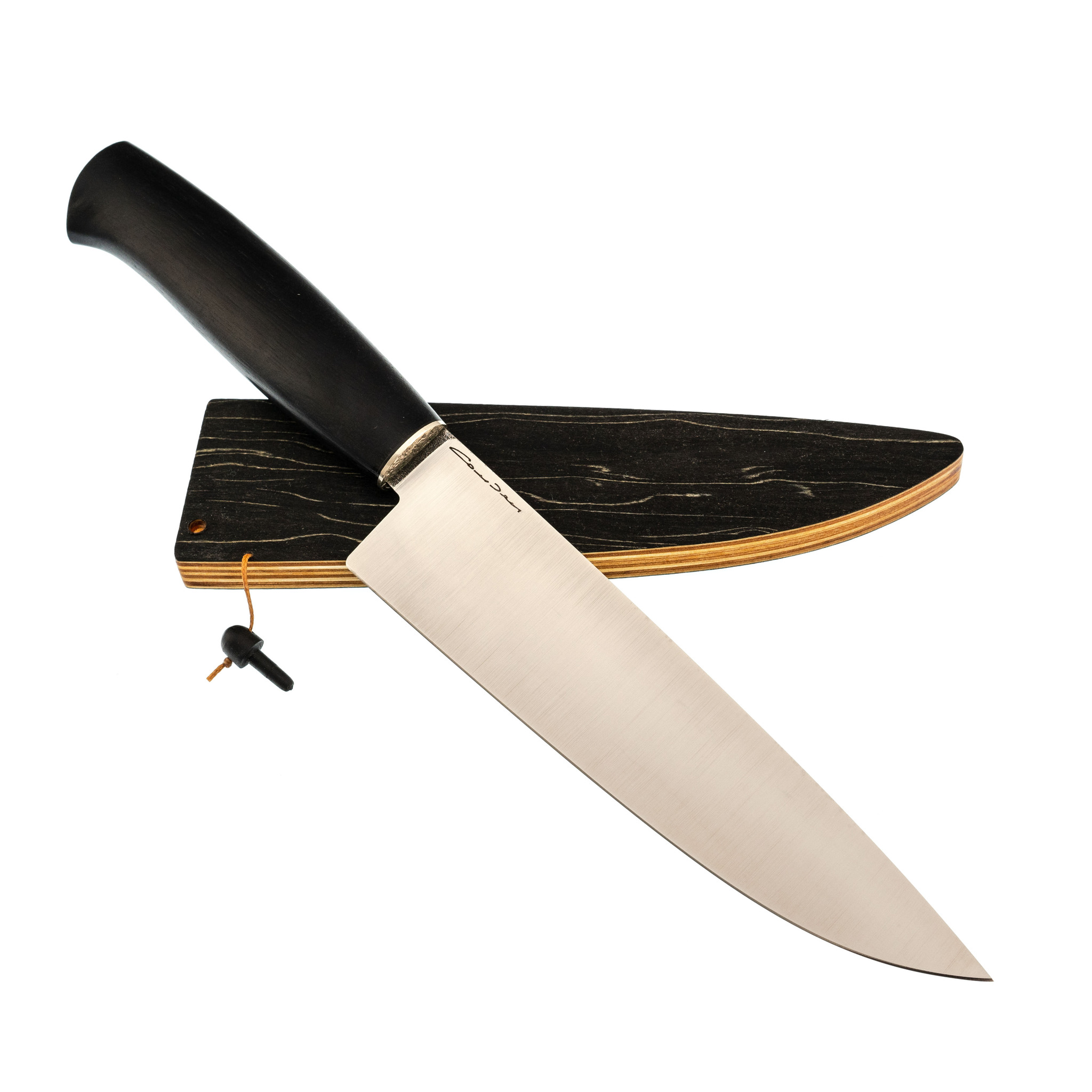 Нож Кухонный №21, сталь 110х18, черный граб, ножна-березовый ламинат - фото 4