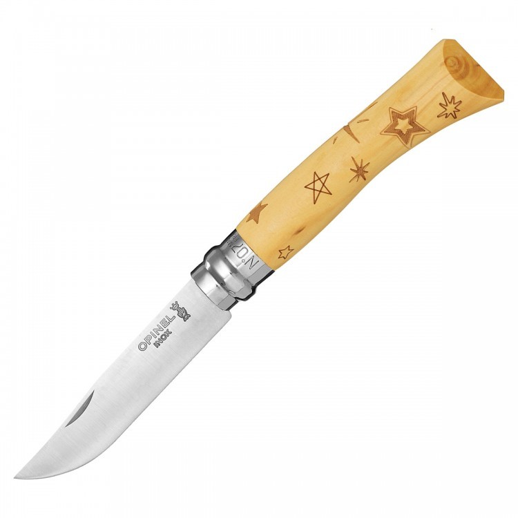 Складной нож Opinel №7 Nature Star, сталь Sandvik 12C27, рукоять самшит, гравировка звезды, 001549