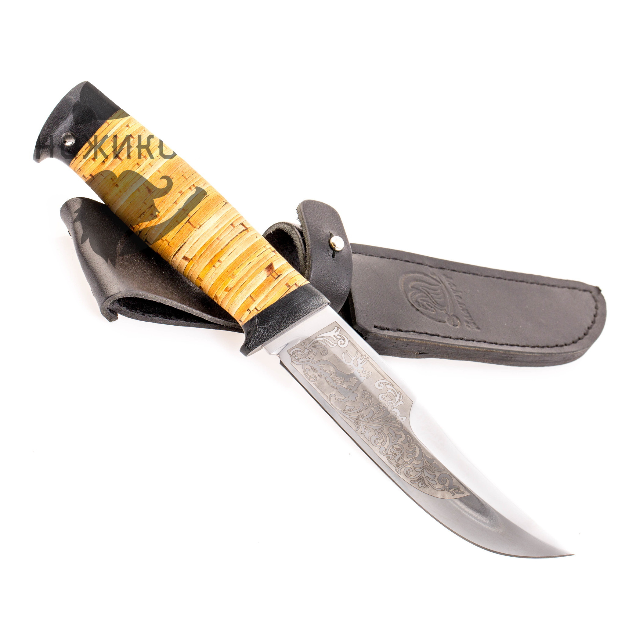 Нож Марал береста, Златоуст, 95х18 с рисунком - фото 4