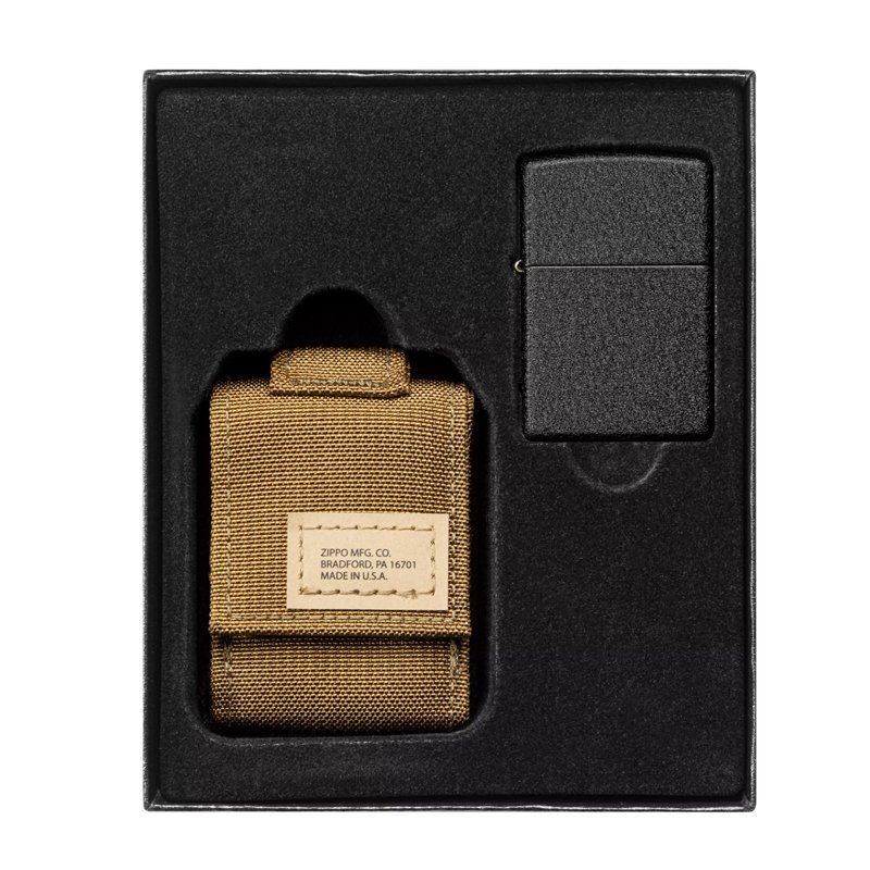 фото Подарочный набор: зажигалка black crackle® и коричневый нейлоновый чехол zippo