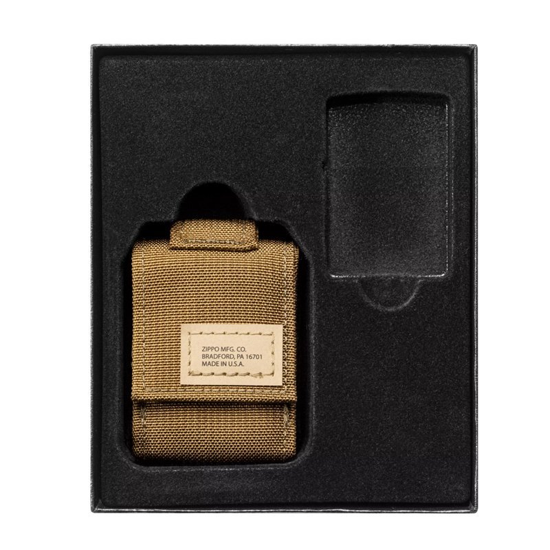 фото Подарочный набор: зажигалка black crackle® и коричневый нейлоновый чехол zippo