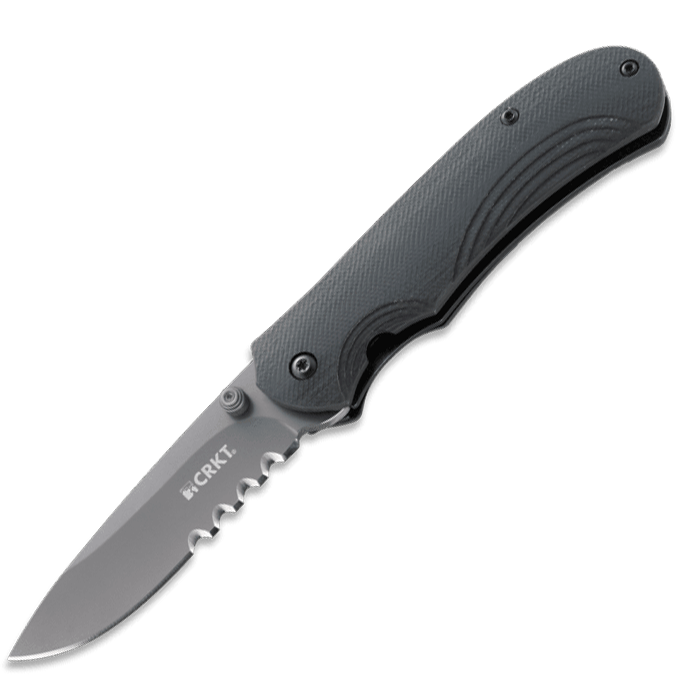 Полуавтоматический складной нож Incendor Veff Flat Top Serrations®, CRKT 6875, сталь 8Cr13MoV Titanium Nitride Combo Edge, рукоять стеклотекстолит G10