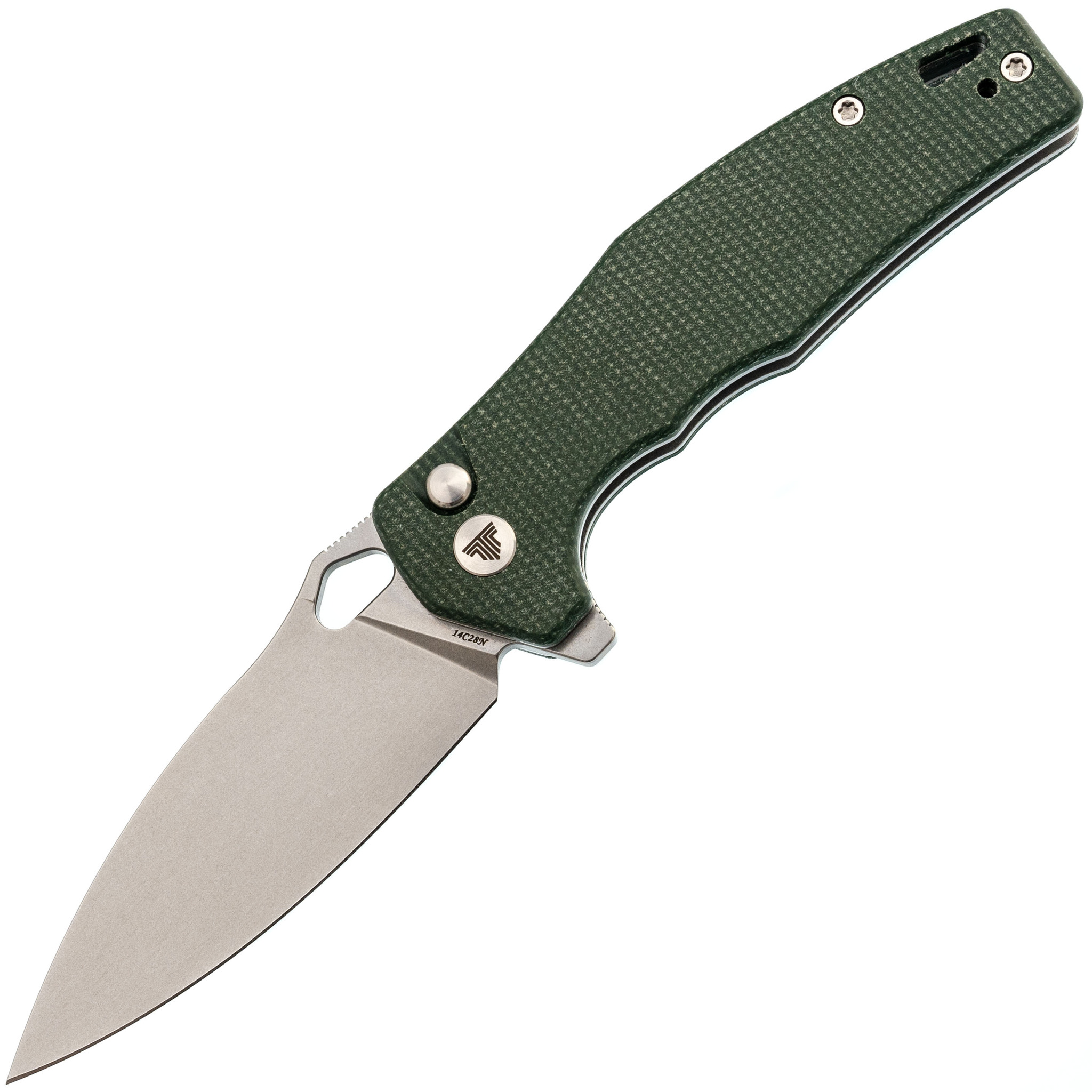 Складной нож Trivisa Corvus-04G, сталь 14C28N, рукоять микарта, зеленый, Бренды