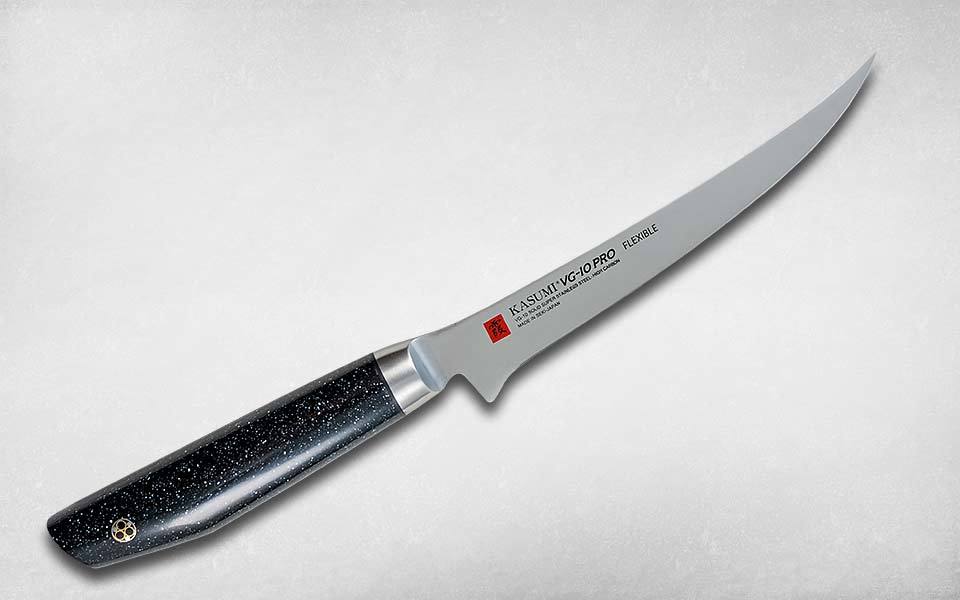Нож кухонный обвалочный VG10 PRO 180 мм, Kasumi, 56018, сталь VG-10, искусственный мрамор, чёрный