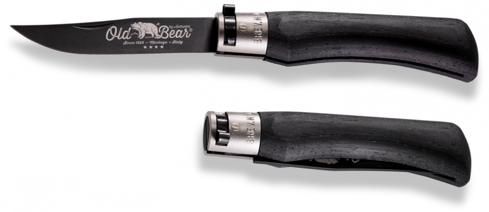 Складной нож Antonini Old Bear® Black Laminated Wood L, сталь 420 PTFE покрытие, рукоять стабилизированная древесина, Brass Safety Ring от Ножиков