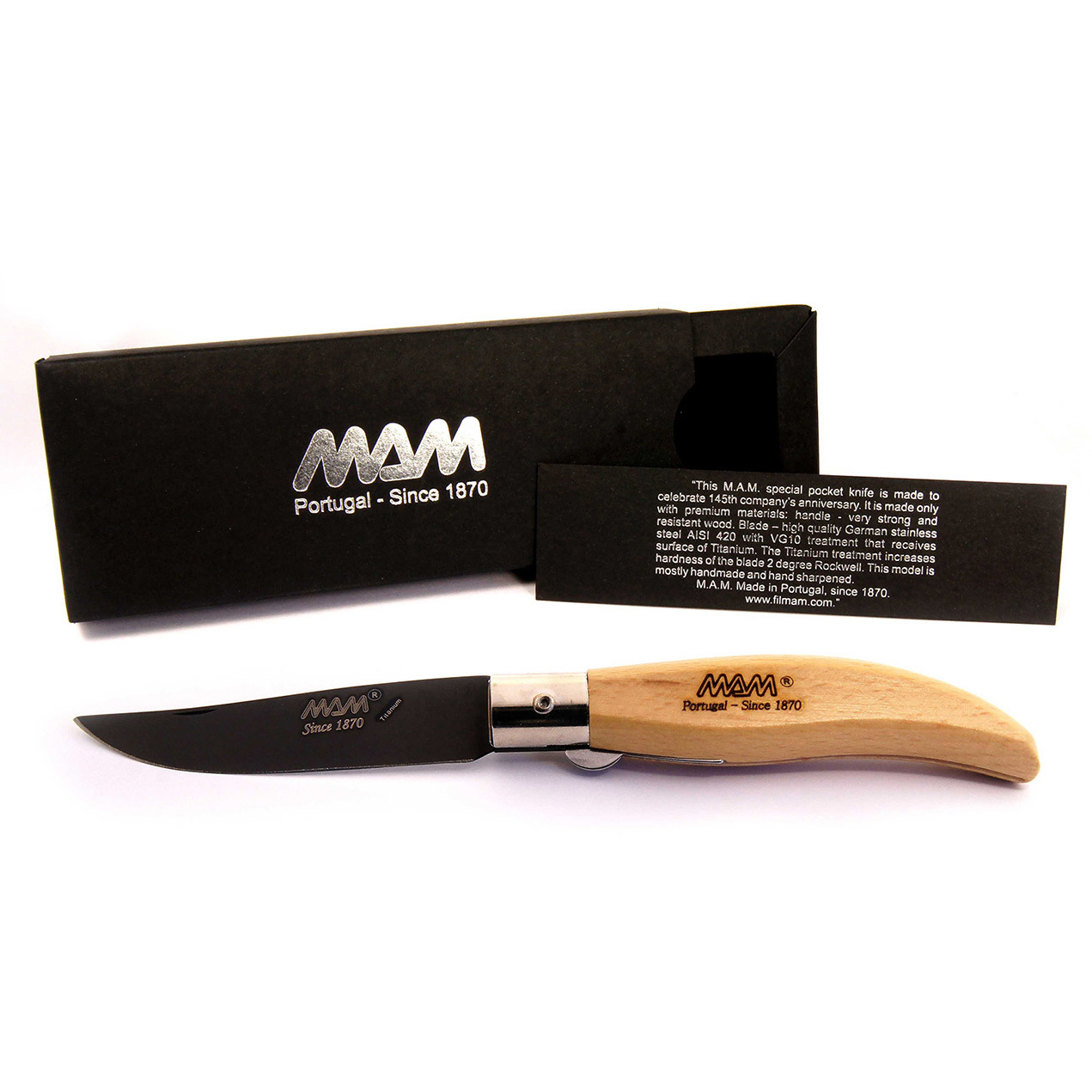 Нож складной MAM Iberica, сталь 420 Black Titanium, рукоять дерево бук от Ножиков