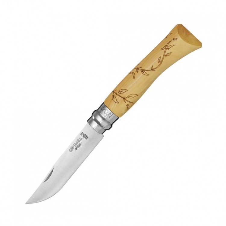 Складной нож Opinel №7 Nature Leaf, сталь Sandvik 12C27, рукоять самшит, гравировка листья, 001551
