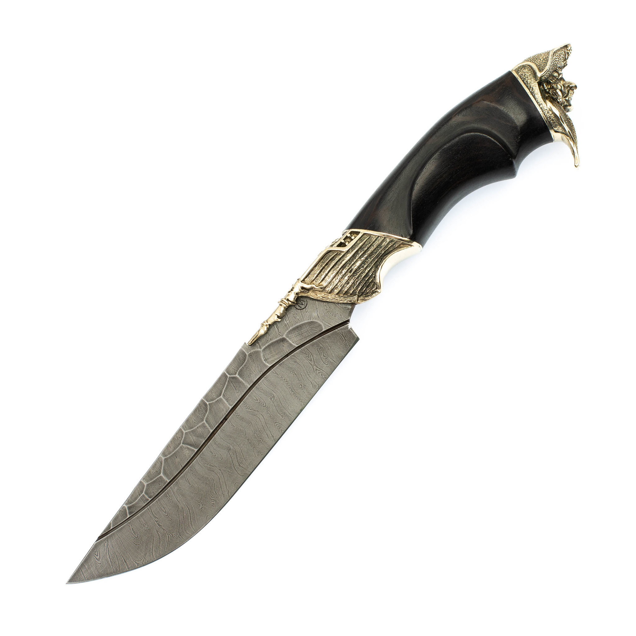 Нож Путник с резной рукоятью, дамасская сталь - фото 1