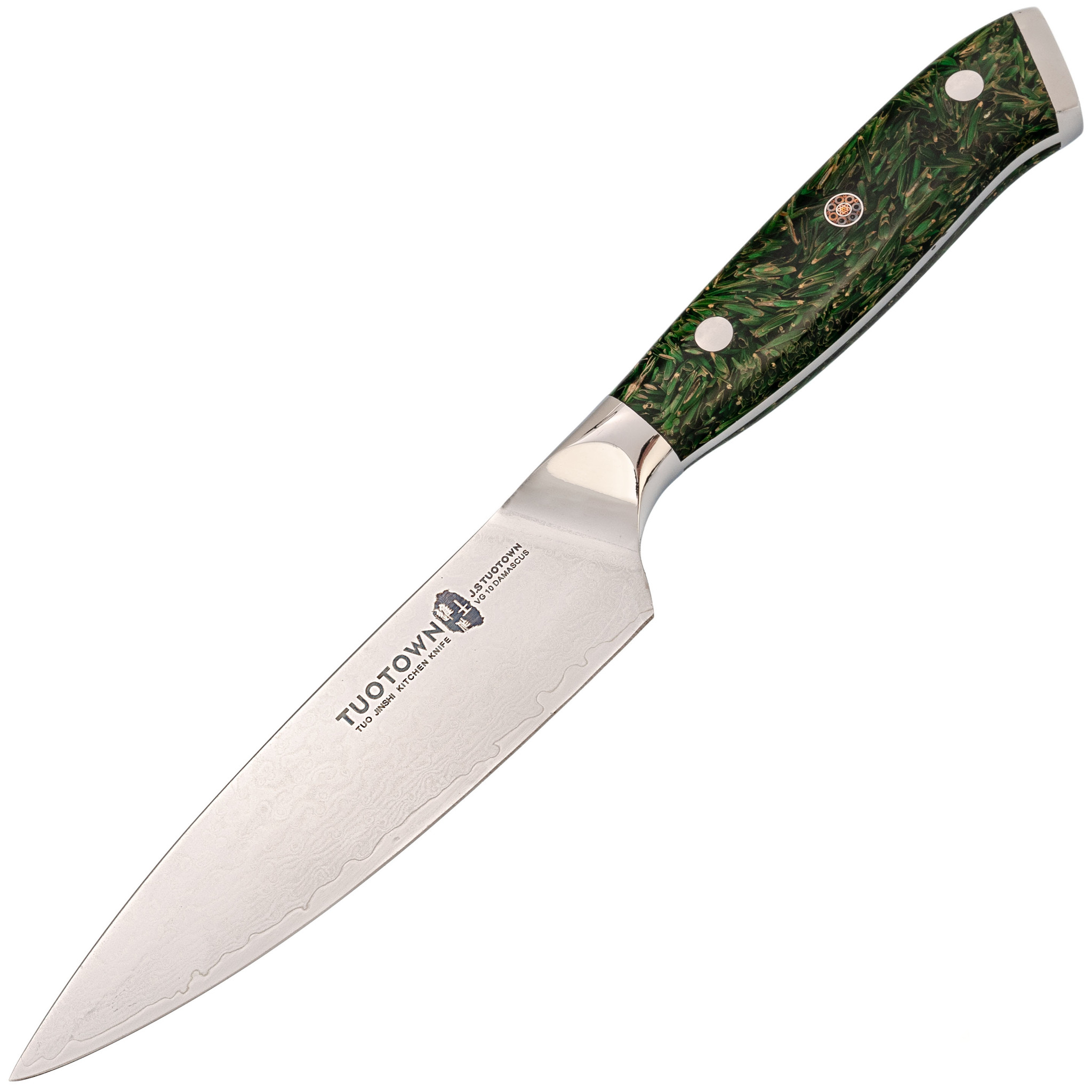 Кухонный нож Tuotown, сталь VG10, обкладка Damascus, рукоять акрил, зеленый складной нож civivi appalachian drifter ii сталь damascus carbon fiber g10