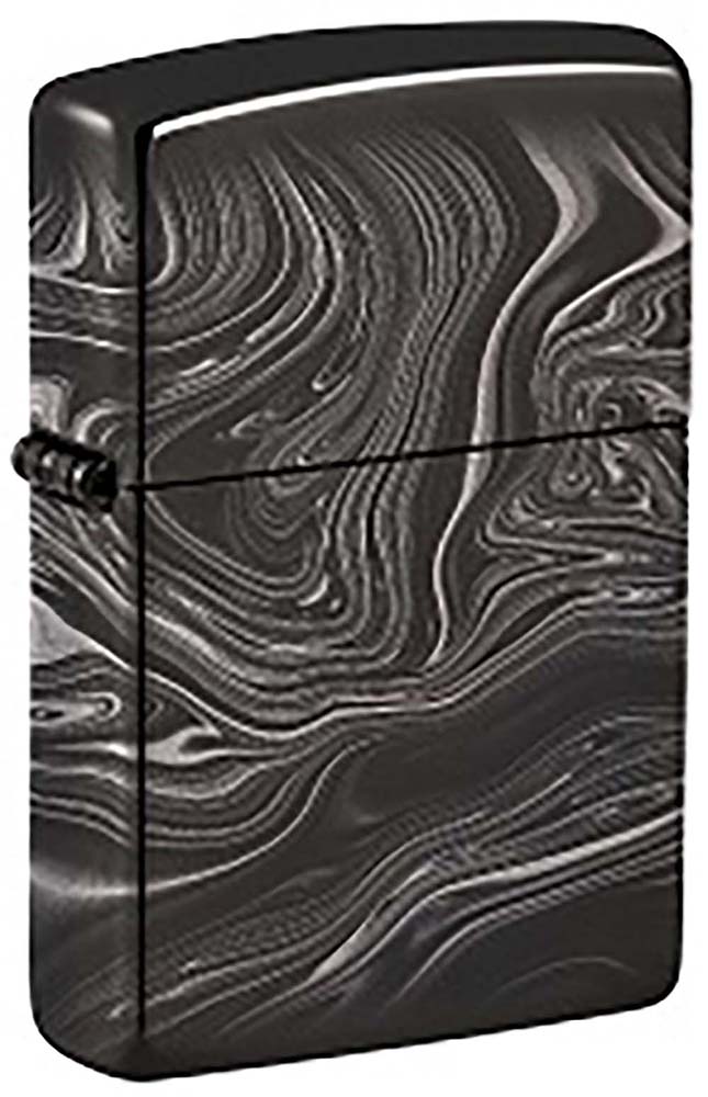 Зажигалка ZIPPO Marble Pattern Design с покрытием High Polish Black, латунь/сталь, чёрная зажигалка zippo high polish brass латунь золотистый глянцевая 30х55х10 мм