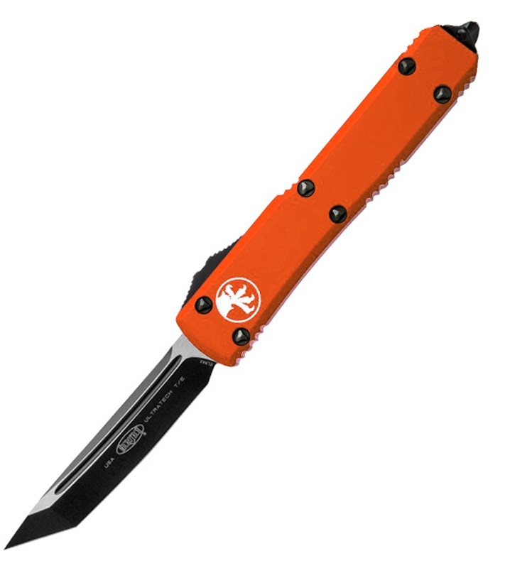 фото Автоматический выкидной нож ultratech s/e, contoured chassis orange, 2-tone finish tanto point cts-204p microtech