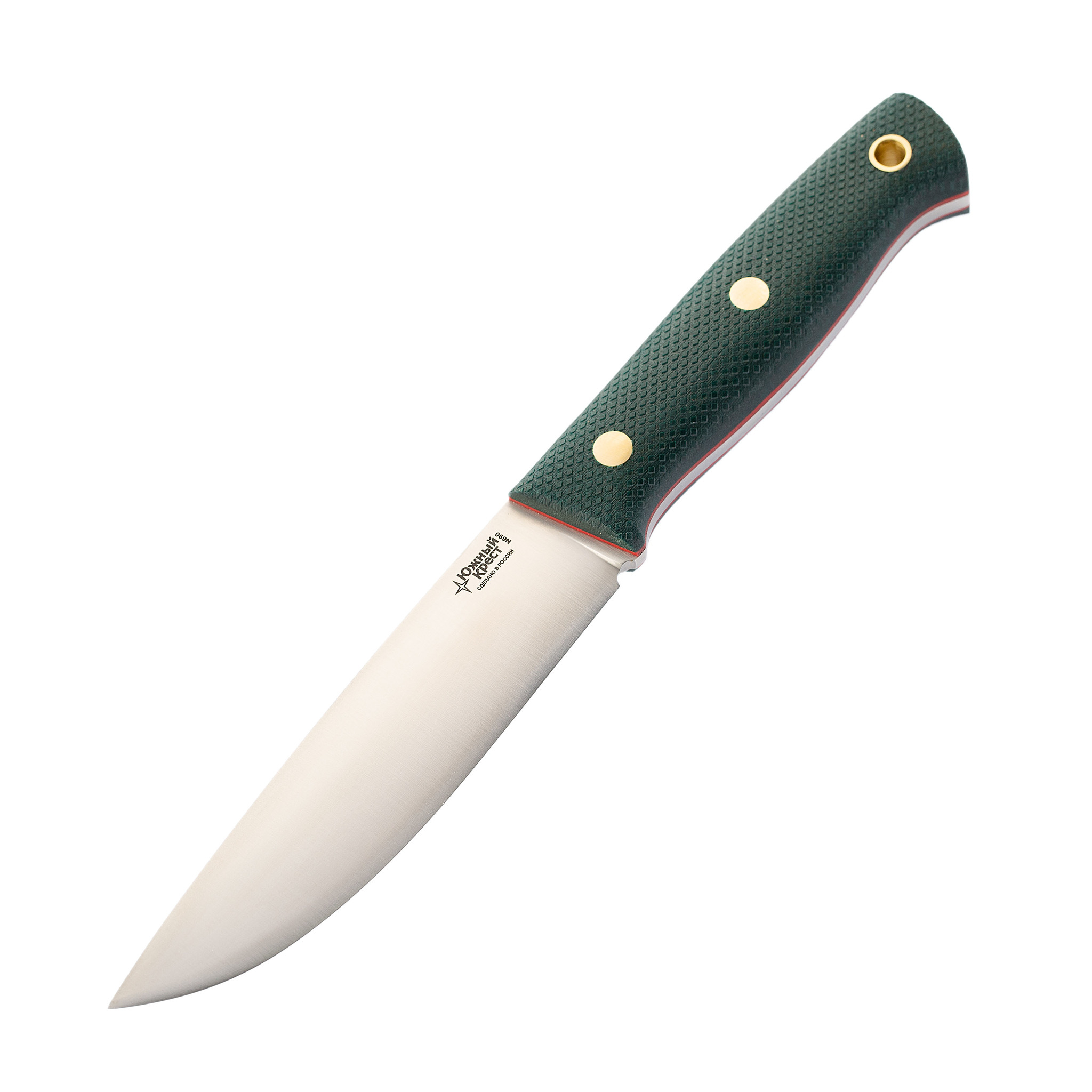 Нож туристический Модель X, сталь N690, рукоять микарта изумруд/ насечка