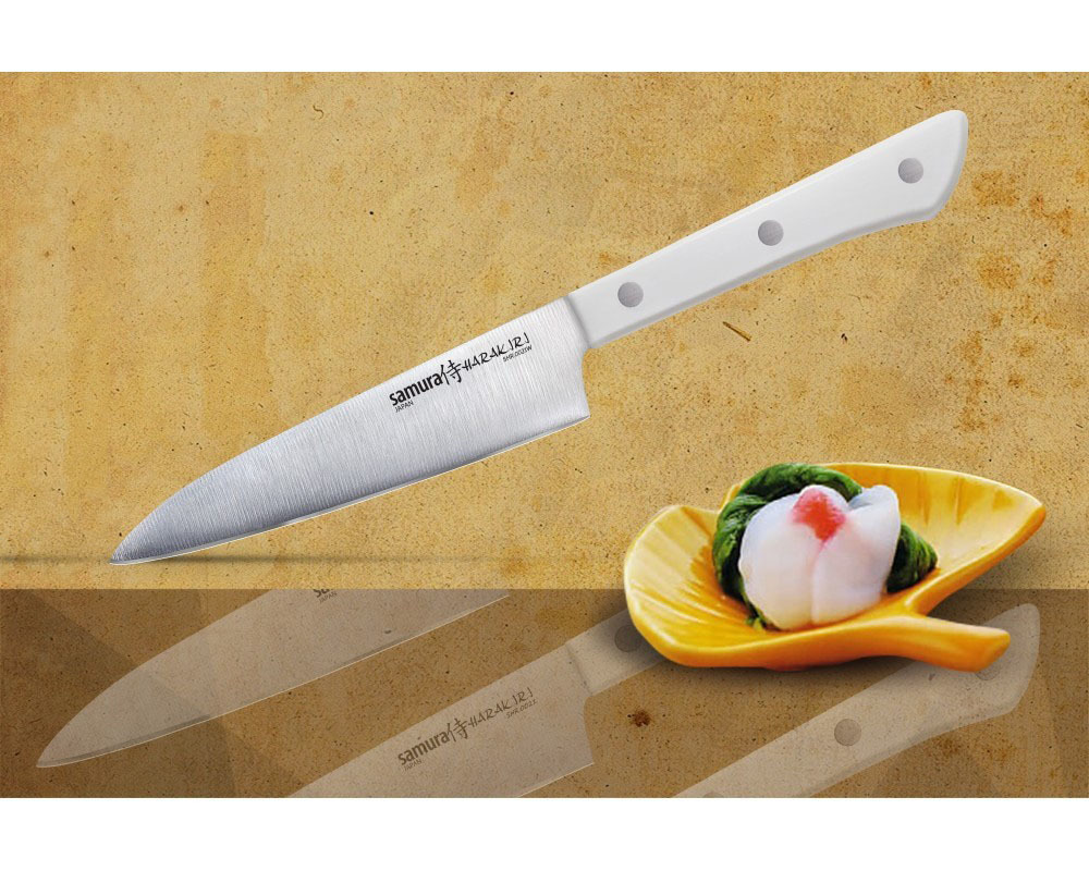 нож кухонный овощной samura harakiri shr 0011w 99 мм сталь aus 8 рукоять abs пластик белый Нож кухонный универсальный Samura 
