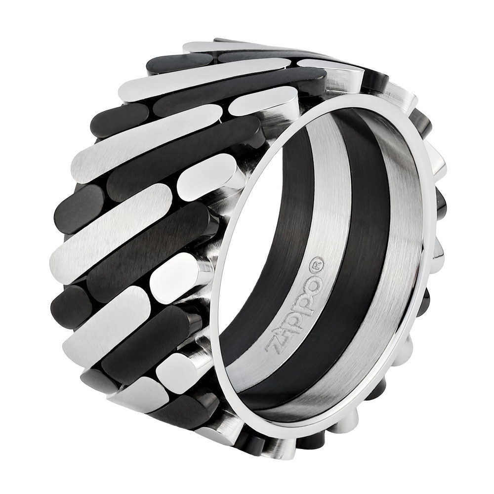 фото Кольцо zippo, серебристо-чёрное, нержавеющая сталь, 1,2x0,25 см, диаметр 20,4 мм