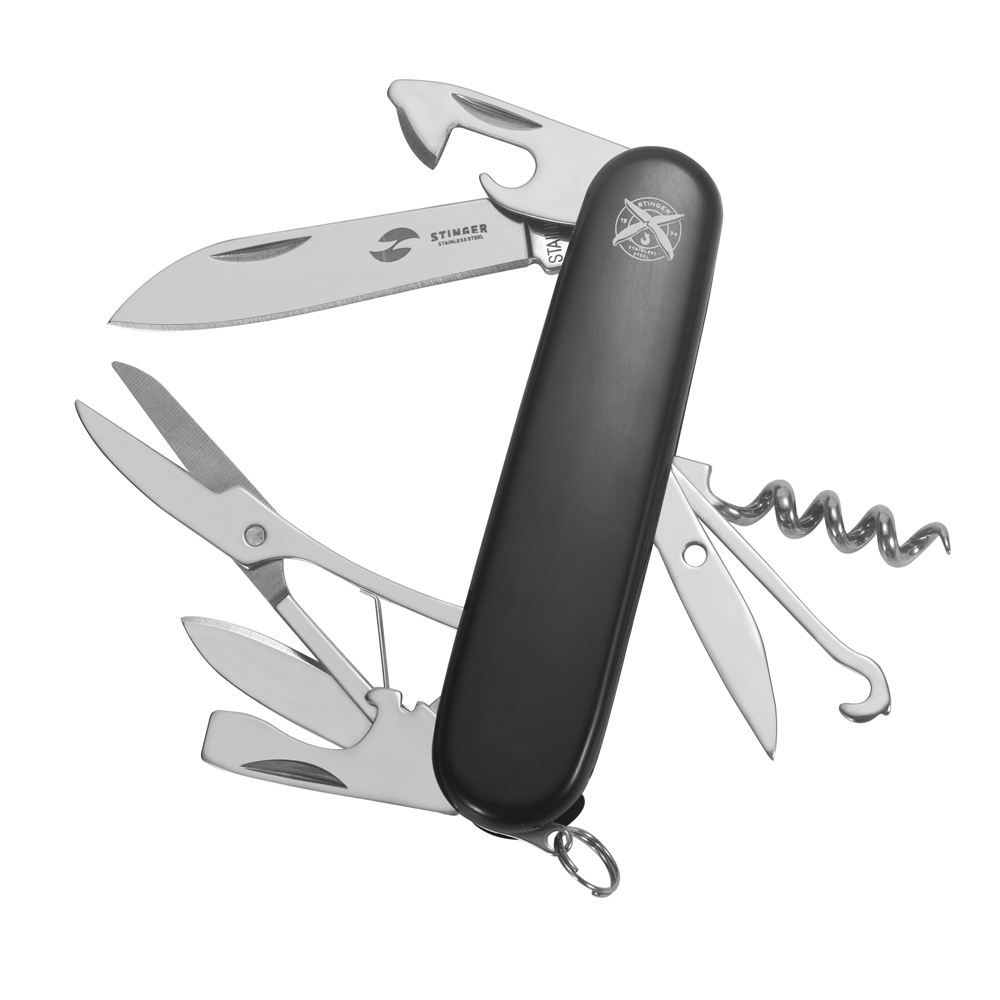 Нож перочинный Stinger 90 мм, 13 функций, черный нож перочинный