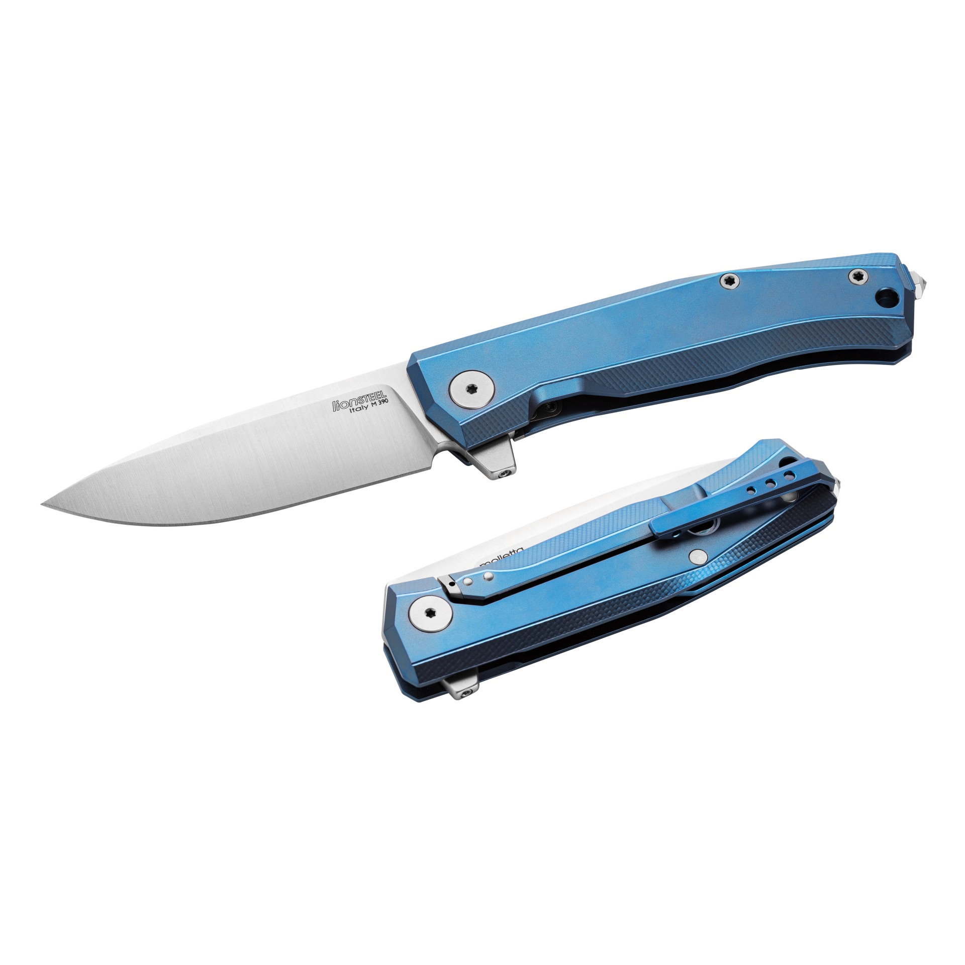 фото Складной нож lionsteel mt01 bl, сталь m390, рукоять blue titanium lion steel
