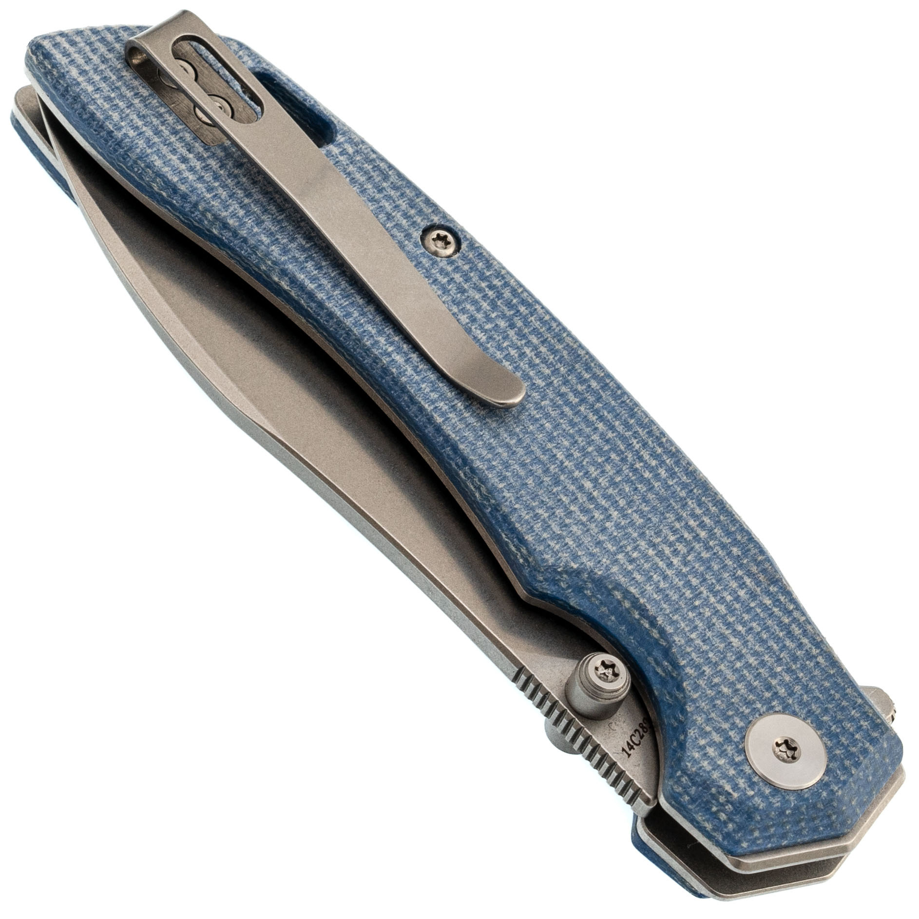 Складной нож Trivisa Aur-04L, сталь 14C28N, рукоять микарта, синий - фото 10