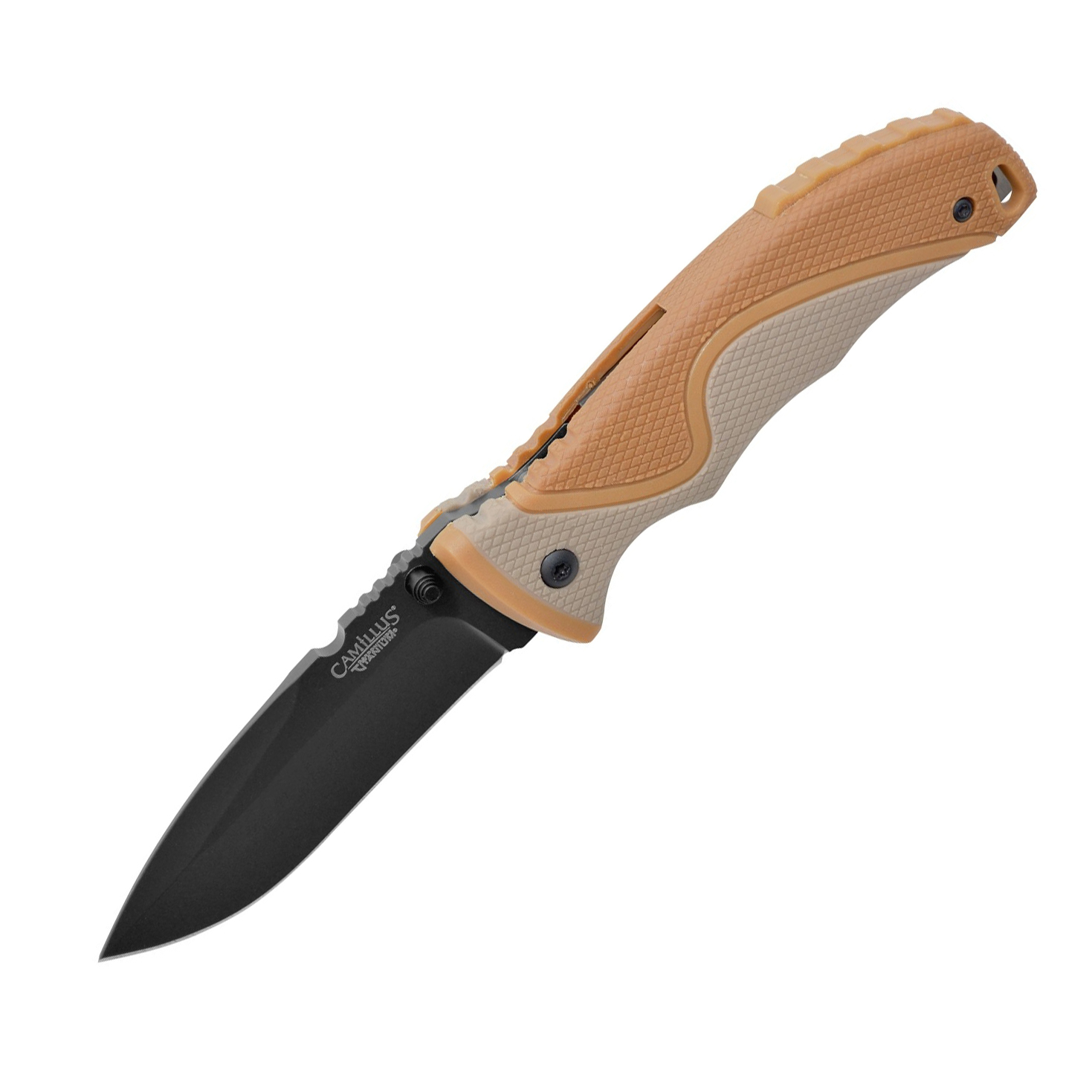 Нож складной Camillus Les Stroud San Bushmen, Carbonitride Titanium® 440A Steel, Brown and Tan Textured Zytel Handle 8.9 см.