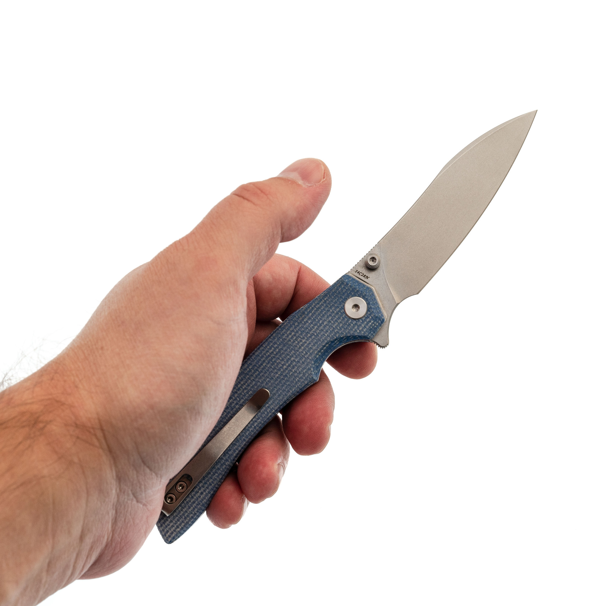 Складной нож Trivisa Aur-04L, сталь 14C28N, рукоять микарта, синий - фото 6