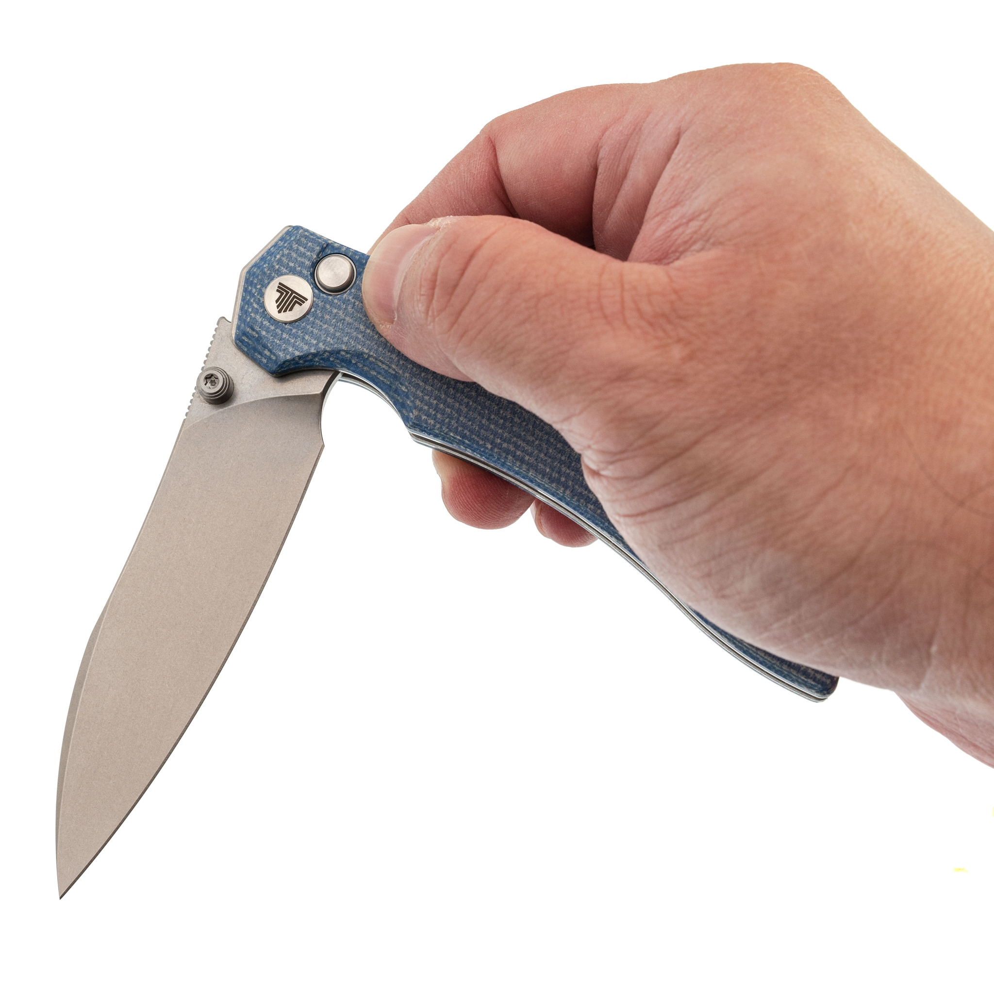 Складной нож Trivisa Aur-04L, сталь 14C28N, рукоять микарта, синий - фото 8