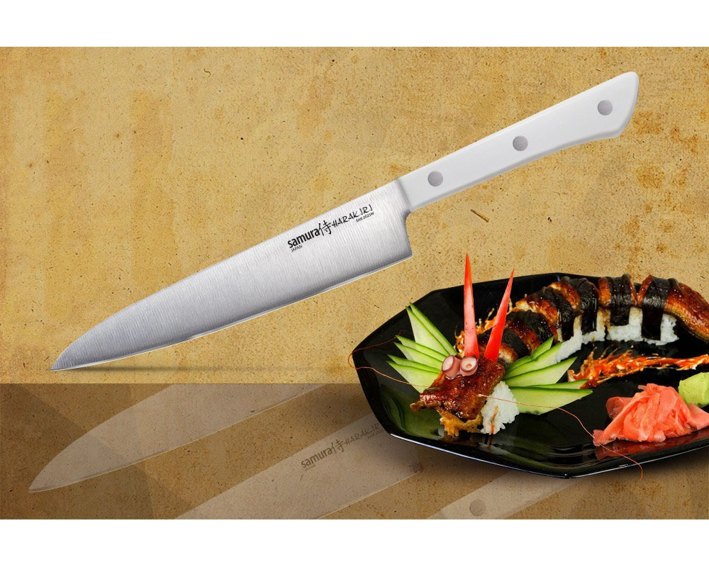 нож топорик кухонный для мяса samura harakiri shr 0040w 180 мм сталь aus 8 рукоять abs пластик белый Нож кухонный универсальный Samura 