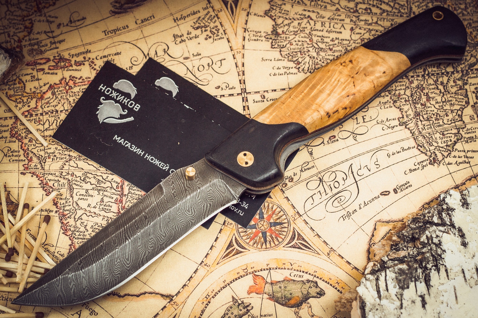 фото Складной нож актай-2, дамаск, карельская береза марычев