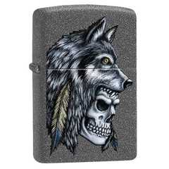 Фото Зажигалка ZIPPO Wolf Skull с покрытием Iron Stone™, латунь/сталь, серая, матовая, 36x12x56 мм