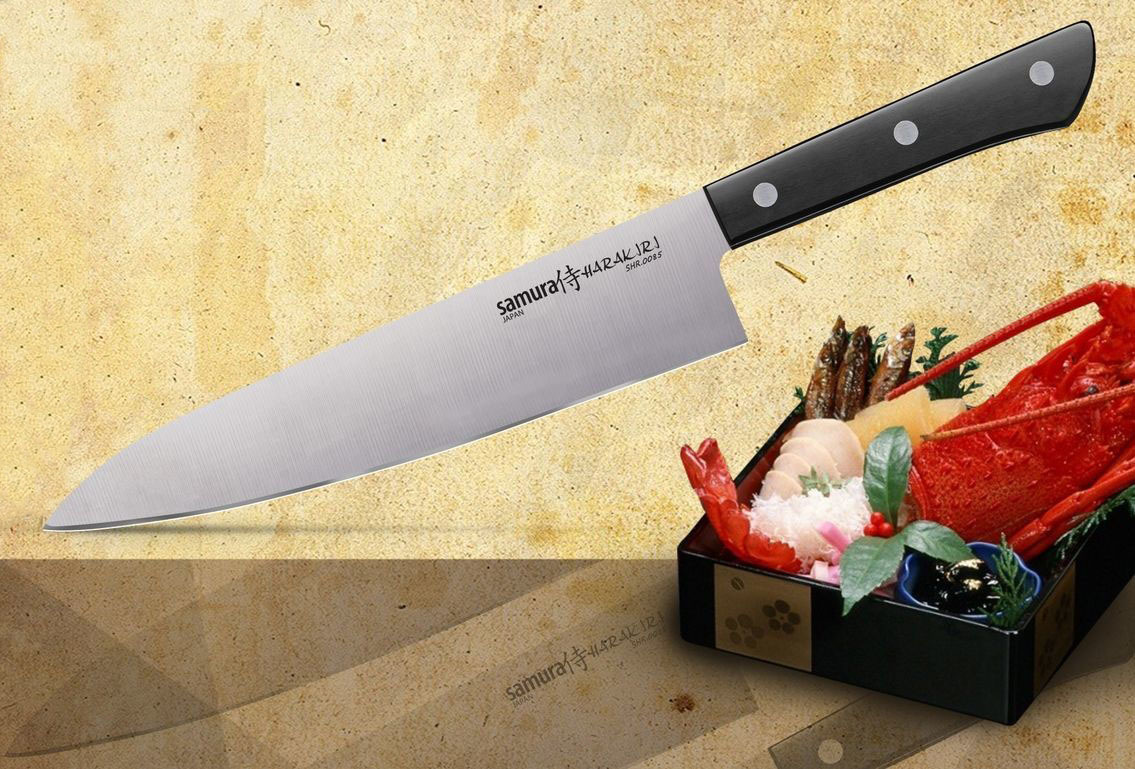 Нож кухонный Шеф Samura "HARAKIRI" (SHR-0085B) 208 мм, сталь AUS-8, рукоять ABS пластик, чёрный от Ножиков