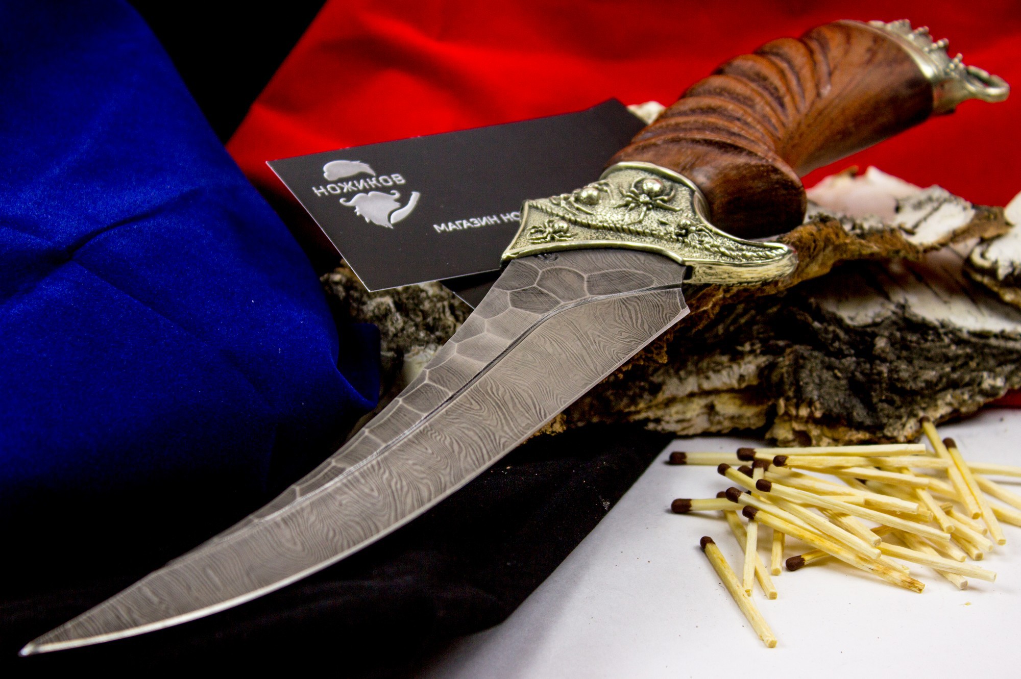 Нож Корсар с резной рукоятью , дамасская сталь - фото 2