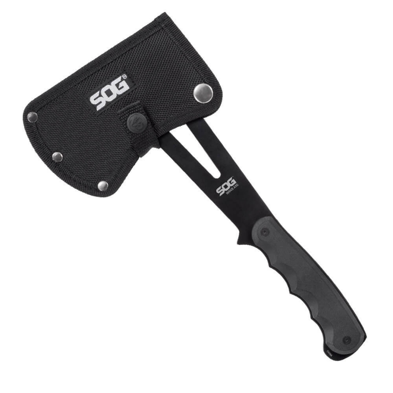 фото Топор туристический hand axe - sog f09, сталь 420 black oxide, рукоять g10, чёрный