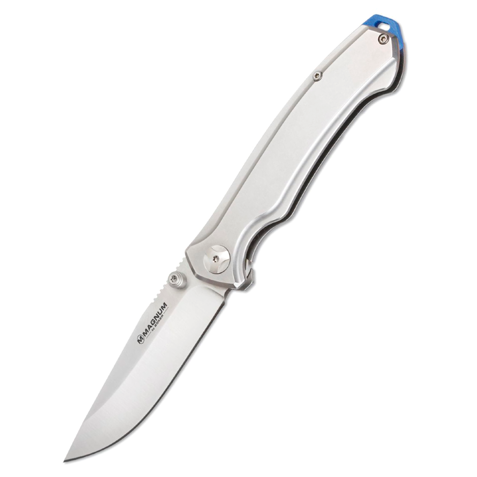 Нож складной Magnum Blue Steel, сталь 440А Satin Plain, рукоять нержавеющая сталь, серый, Boker 01SC986 - фото 1