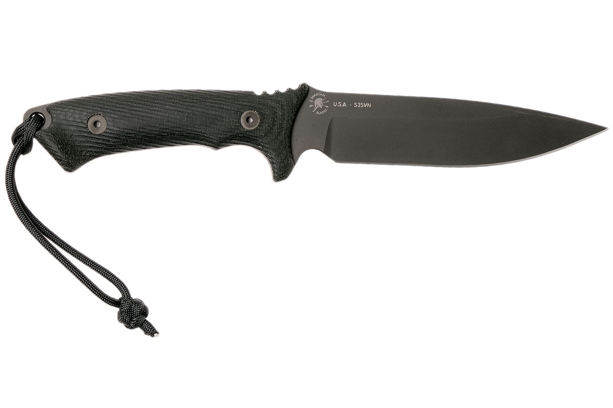 Нож с фиксированным клинком Spartan Blades Harsey Difensa, сталь CPM-S35VN Tungsten DLC, рукоять черная микарта, чехол мультикам
