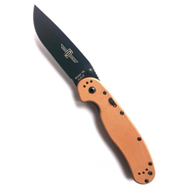 фото Полуавтоматический складной нож rat-1a, assisted black blade, desert tan g-10 handle ontario