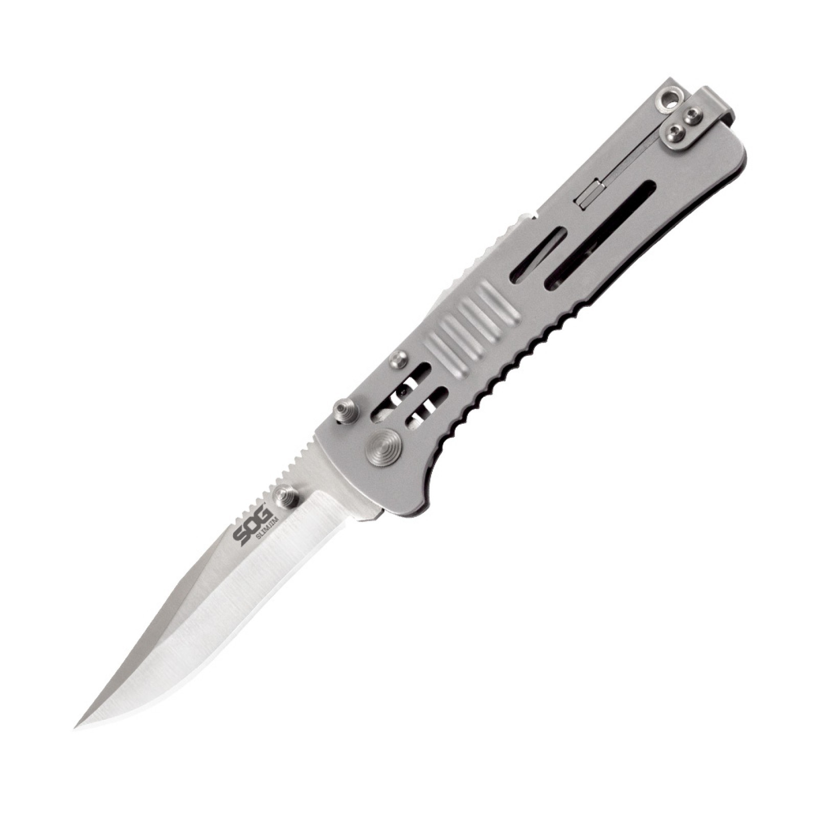 Складной нож SlimJim - SOG SJ31, сталь AUS-8, рукоять сталь 420, серебристый - фото 7