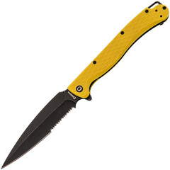 Фото Складной нож Daggerr Vendetta Yellow Serrated BW DL, сталь 8Cr14MoV, рукоять FRN желтый
