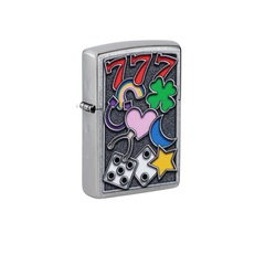 Фото Зажигалка ZIPPO All Luck с покрытием Street Chrome, латунь/сталь, серебристая