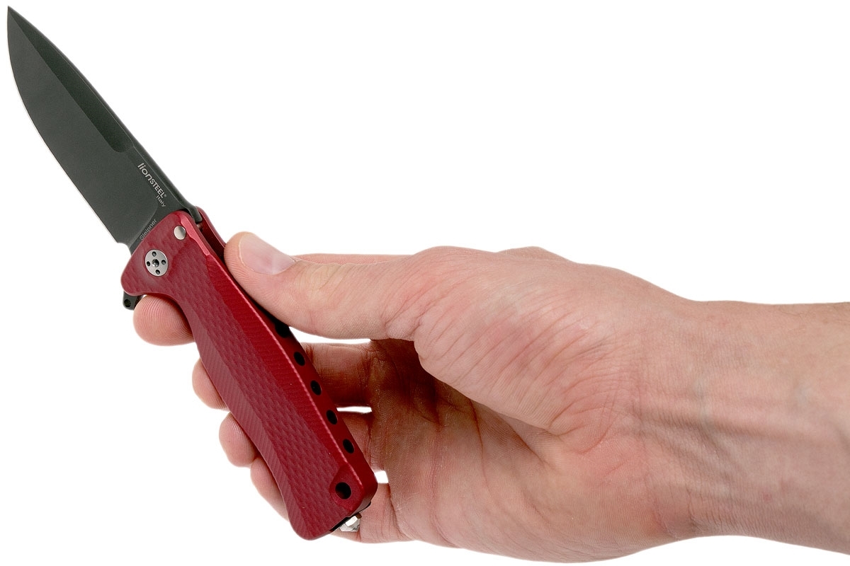 Нож складной LionSteel SR22A RB Mini, сталь Uddeholm Sleipner® Black Finish, рукоять алюминий (Solid®), красный - фото 9