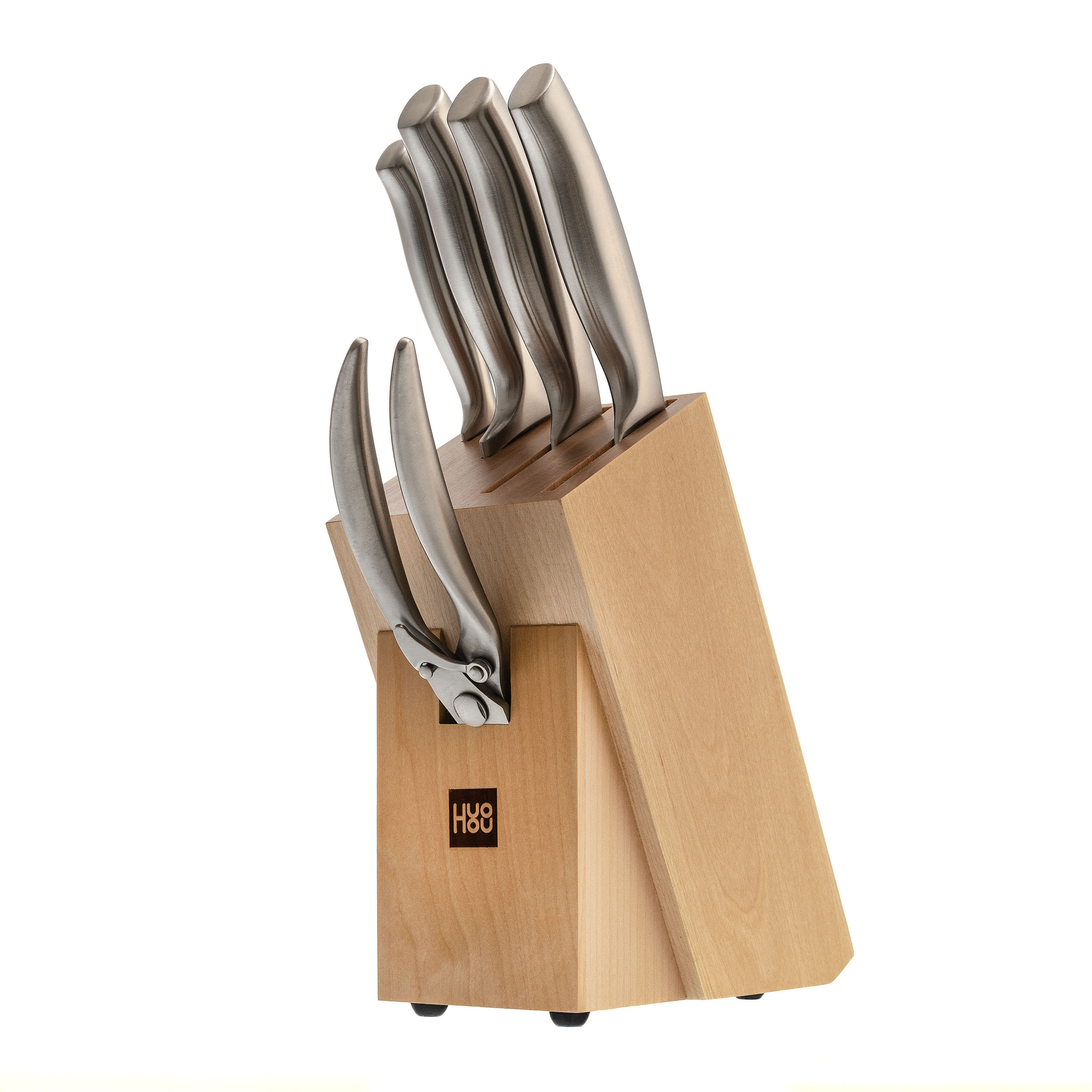 фото Набор кухонных ножей на подставке xiaomi huohou 6-piece stainless steel kitchen knife set