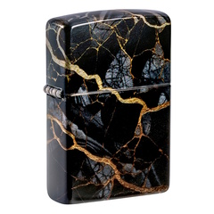 Фото Зажигалка ZIPPO Fusion Marble Design с покрытием 540 Tumbled Chrome, латунь/сталь, черная, 38x13x57 мм