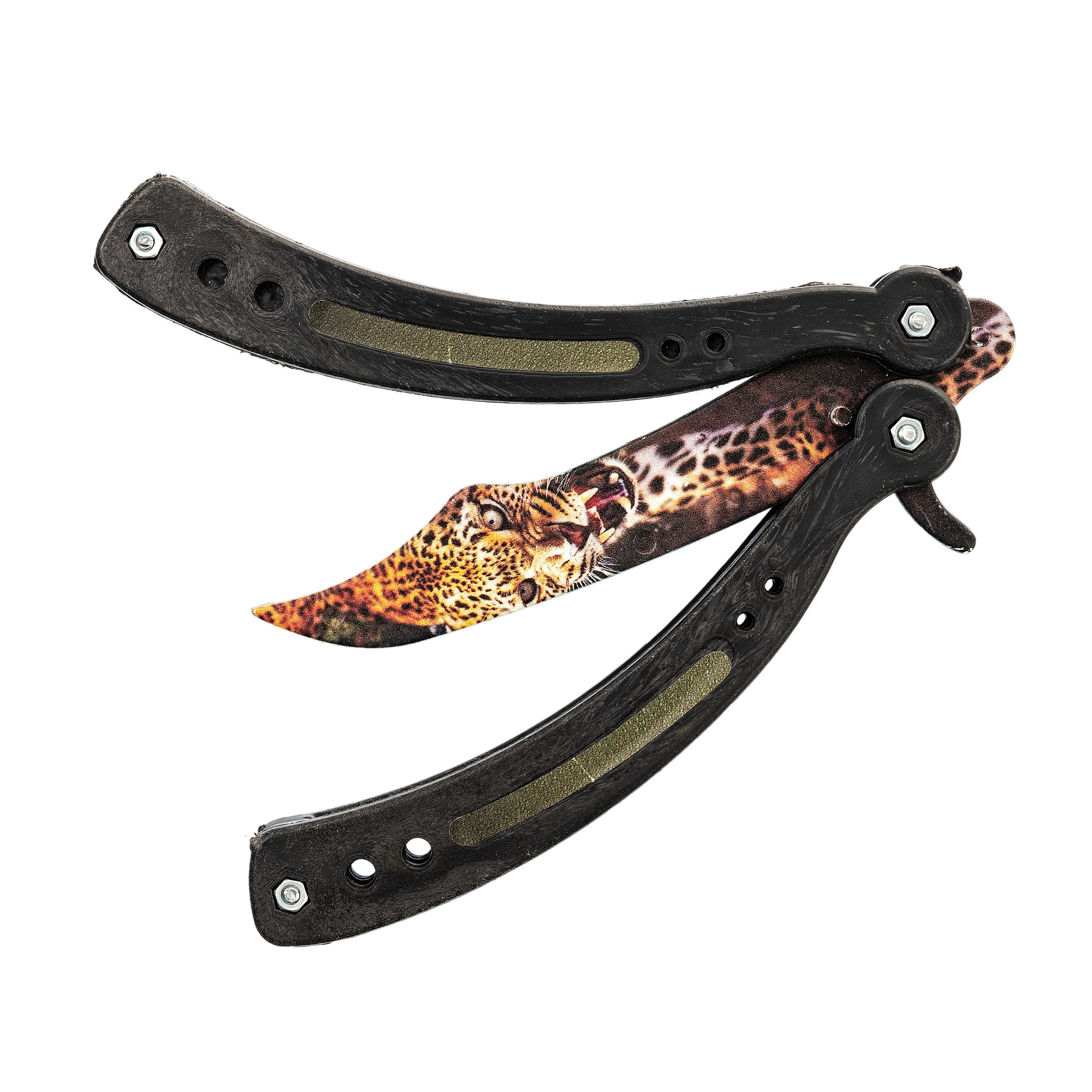 Тренировочный нож-бабочка (балисонг) Гепард, черный пластик ABS - фото 1